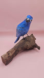 Handmade Blue Songbird on Driftwood Perch – 6.7x4.5 Folk Art Bird Sculpture