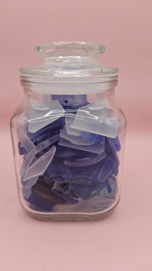 Vintage Glass Jar with Cobalt and Frosted Seaglass – Decorative Coastal Accent (5.6x3.4)