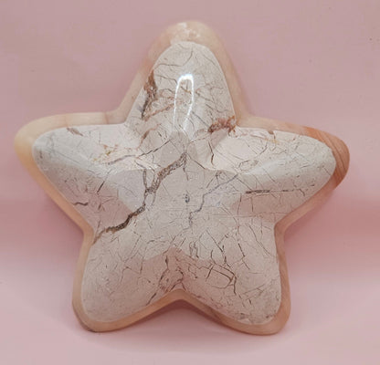 Polished Onyx Star Dish – Pale Marbled Stone Bowl 6.25"