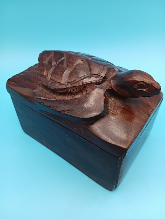 Hand Carved Ironwood Turtle Box – Coastal Decor Storage 5.25"