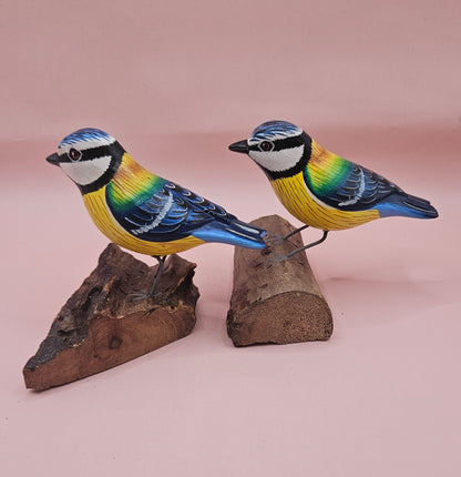 Handmade Colorful Songbird Figurine on Natural Wood Base | 3.5"–4.5" Tall