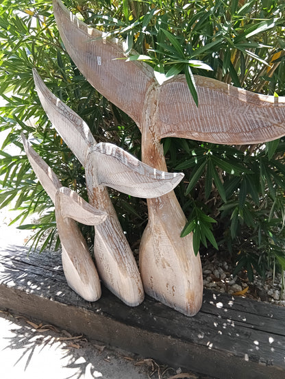 Large Handcrafted Natural Wooden Whale Tail
