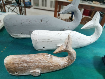 Wooden Whale with Small Fins & Open Mouth
