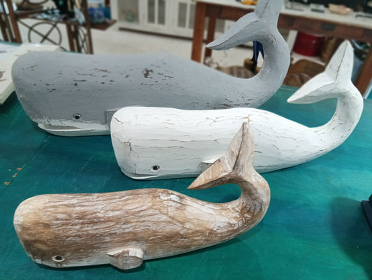 Wooden Whale with Small Fins & Open Mouth