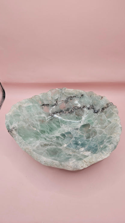 Carved Fluorite Bowl – Polished Gemstone Display Dish – 10.25"