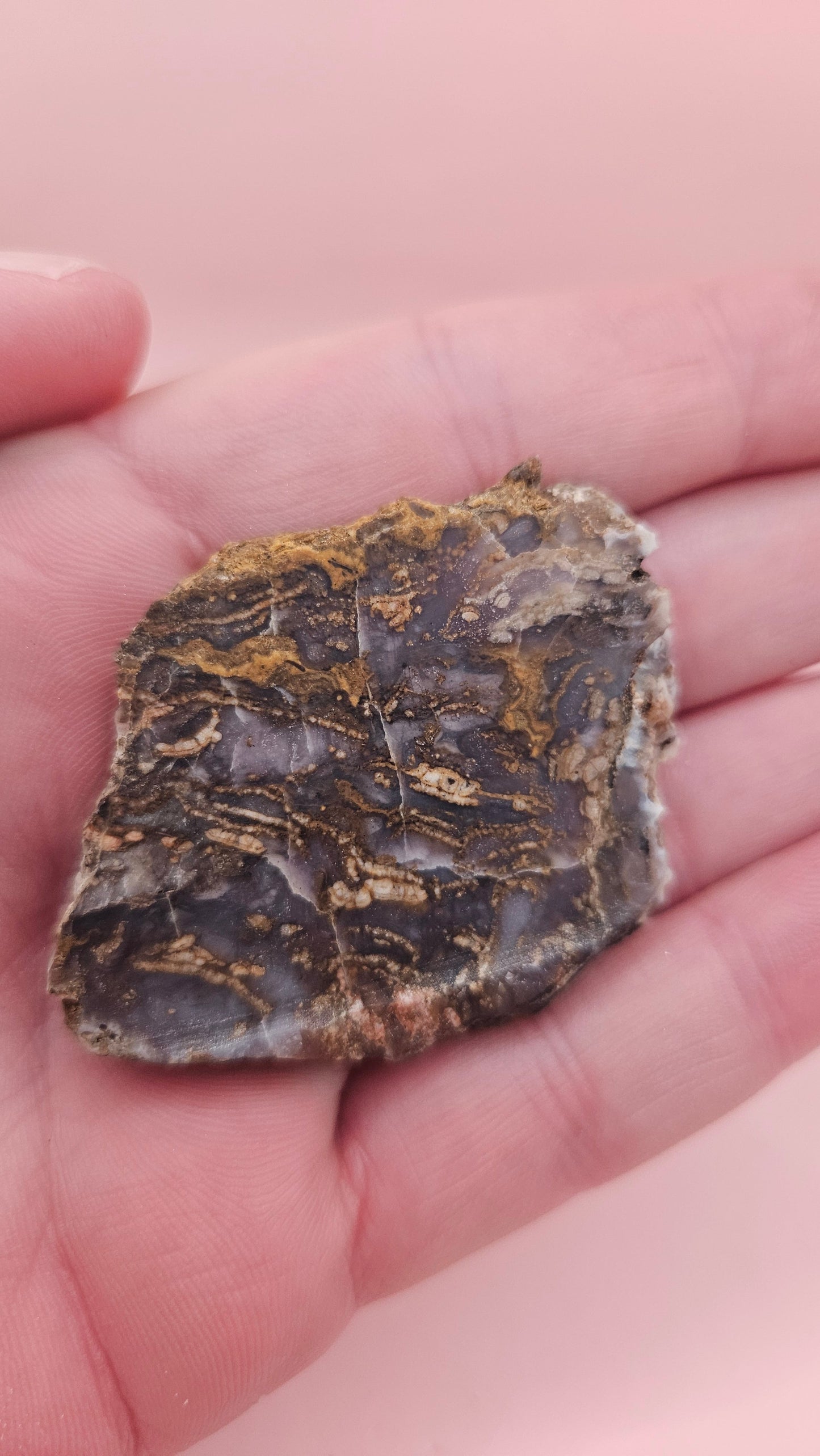 Moss Agate Slab – Rooted Ribbons in Smoky Lavender Stone-23 grams