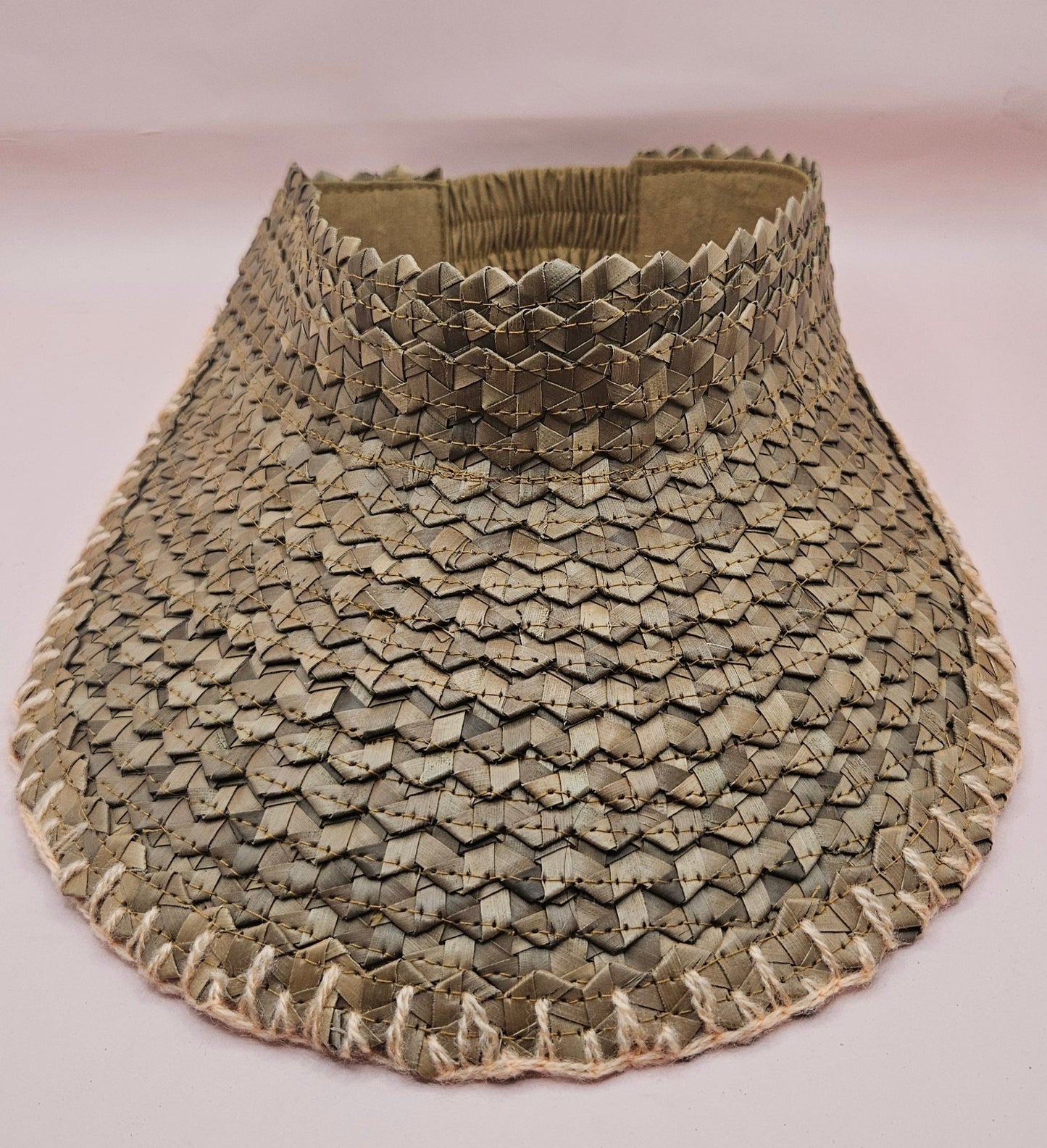 Natural Woven Palm Leaf Visor – Black, Pink, Yellow, or Cream Stitched Trim | Straw Sun Hat