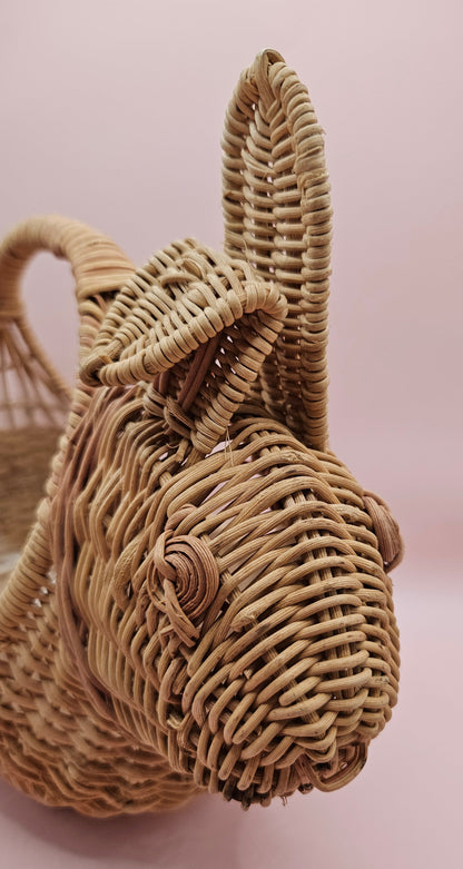 Vintage Wicker Bunny Basket – Handwoven Animal-Shaped Easter or Display Basket 10.5x5.5x8.25