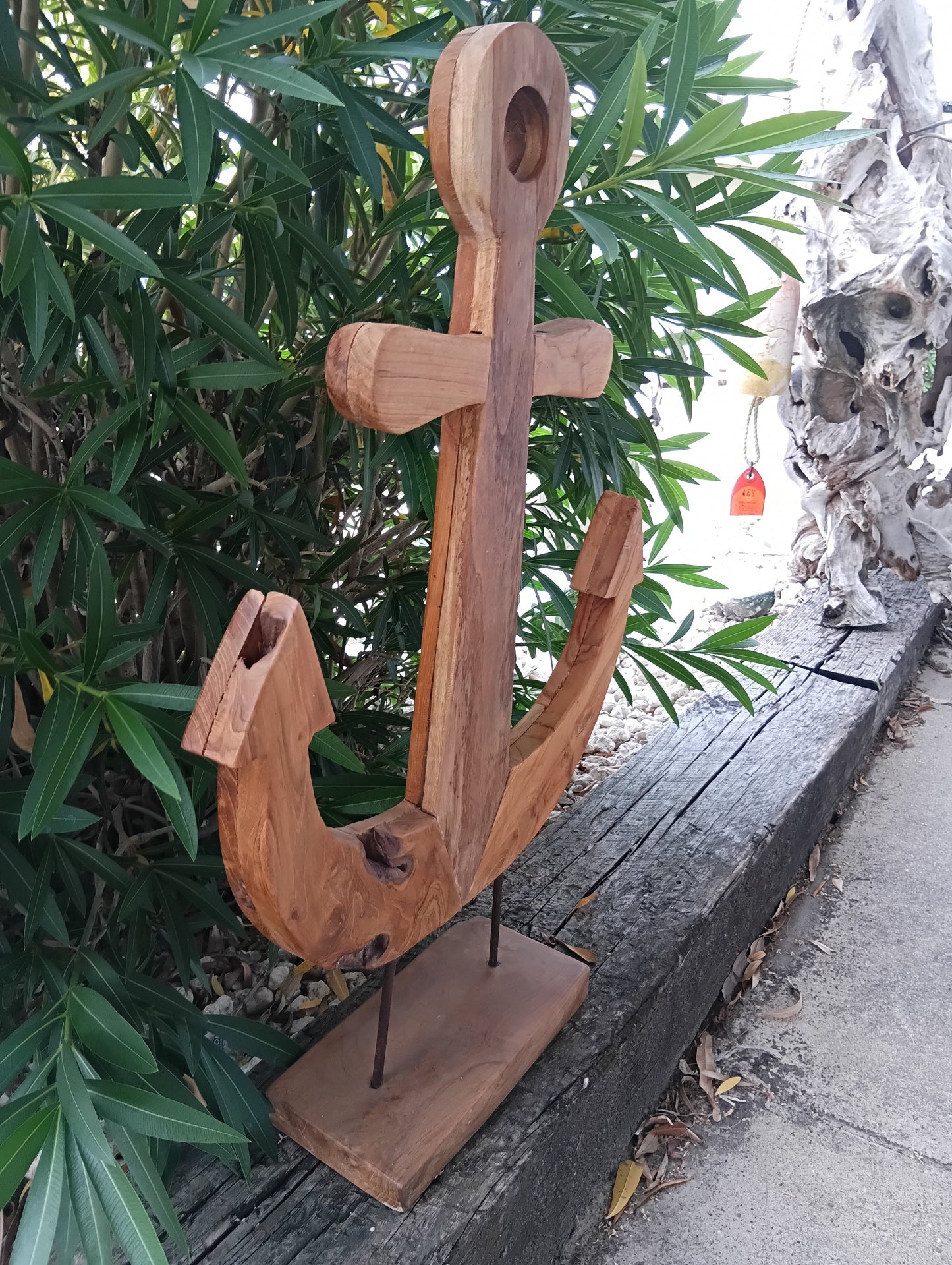 Rustic Teak Anchor Sculpture – Coastal Nautical Decor