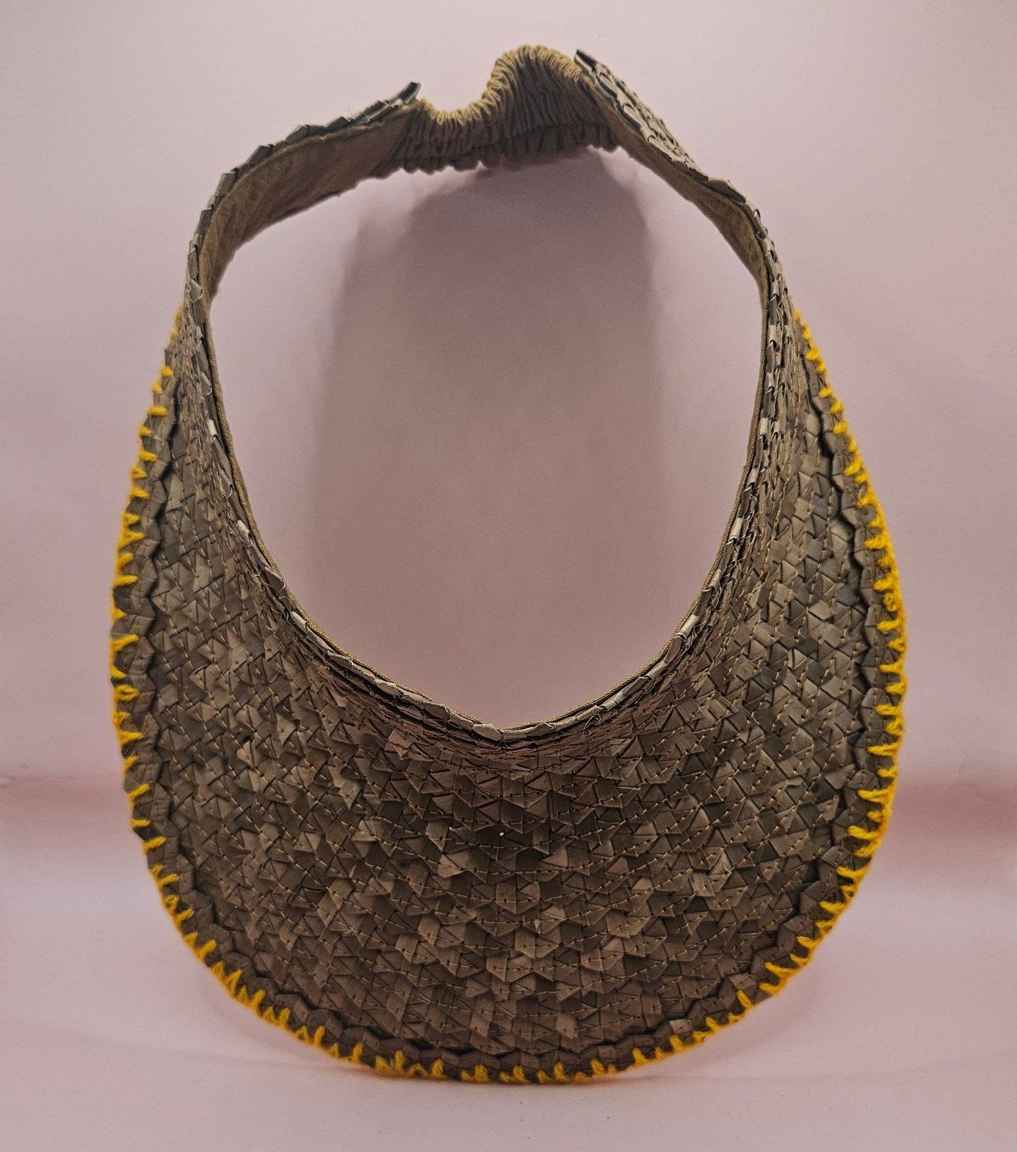 Natural Woven Palm Leaf Visor – Black, Pink, Yellow, or Cream Stitched Trim | Straw Sun Hat