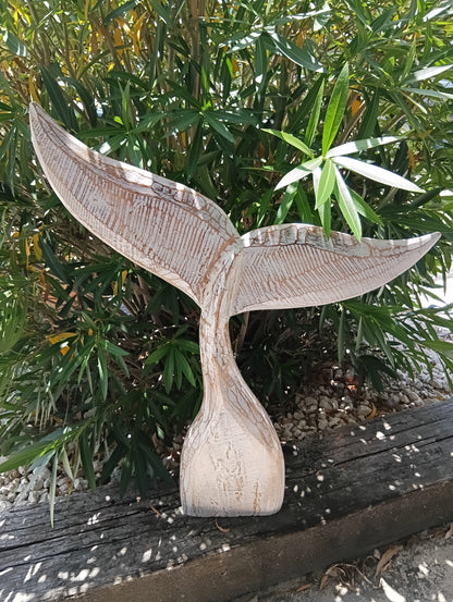 Large Handcrafted Natural Wooden Whale Tail