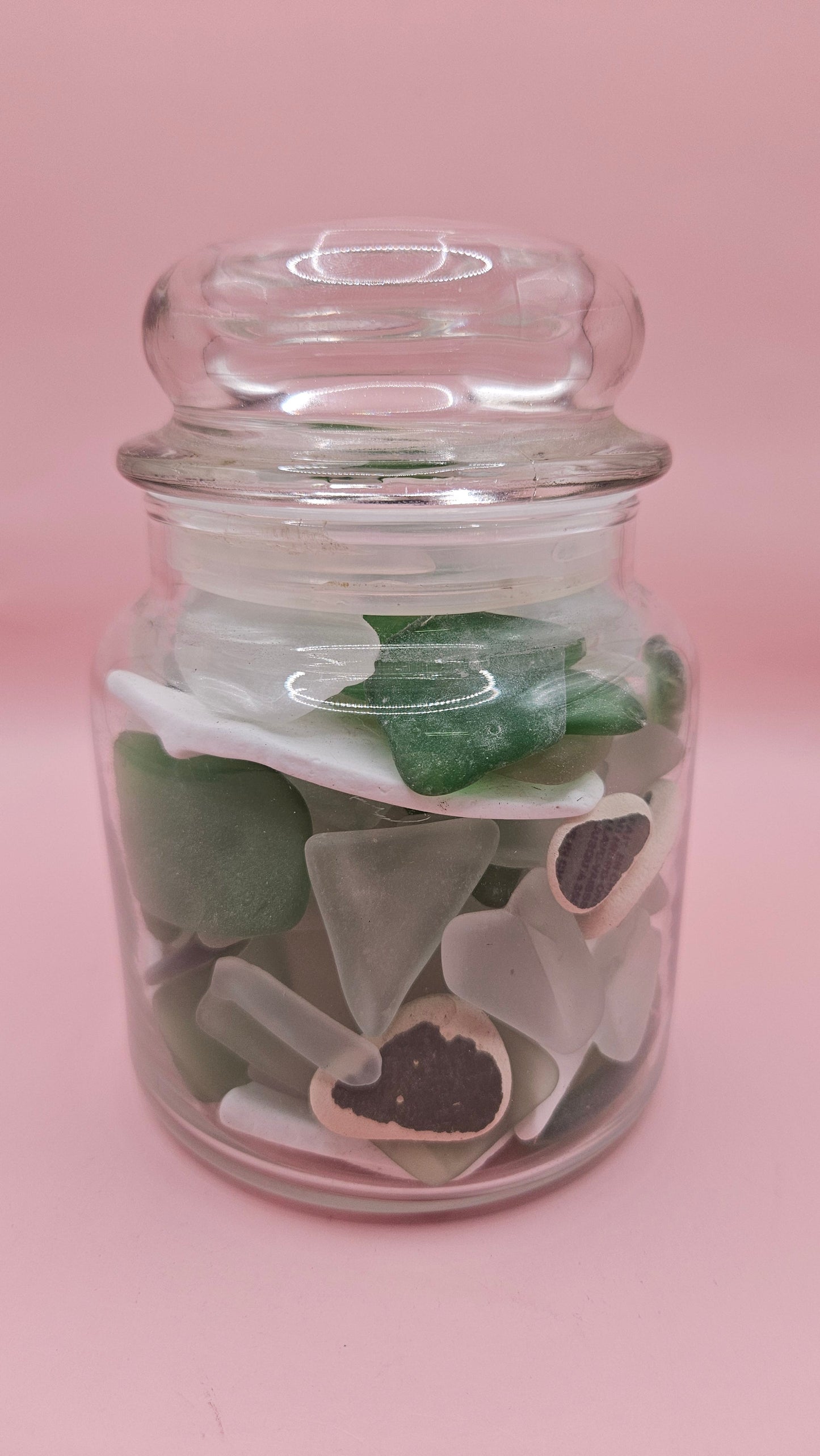 Glass Apothecary Jar with Mixed Seaglass and Pottery Shards – Coastal Decor Accent (5.7x3.9)