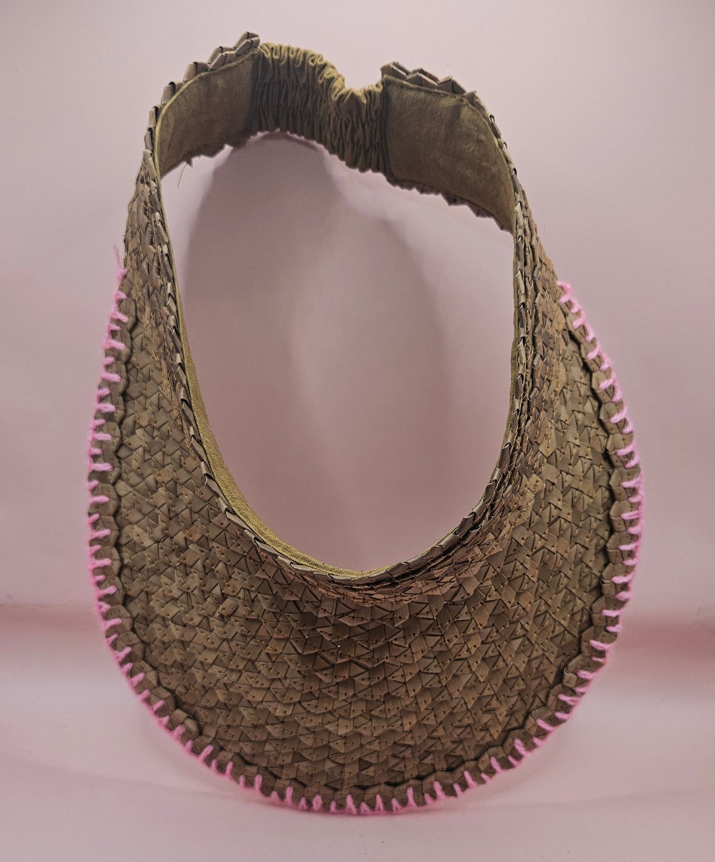 Natural Woven Palm Leaf Visor – Black, Pink, Yellow, or Cream Stitched Trim | Straw Sun Hat