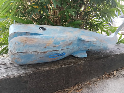 Large Blue Wooden Whale-Display Piece -43"