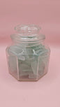 Hexagonal Glass Jar Filled with Aqua Seaglass – Coastal Home Decor Accent (4.1x3.8)