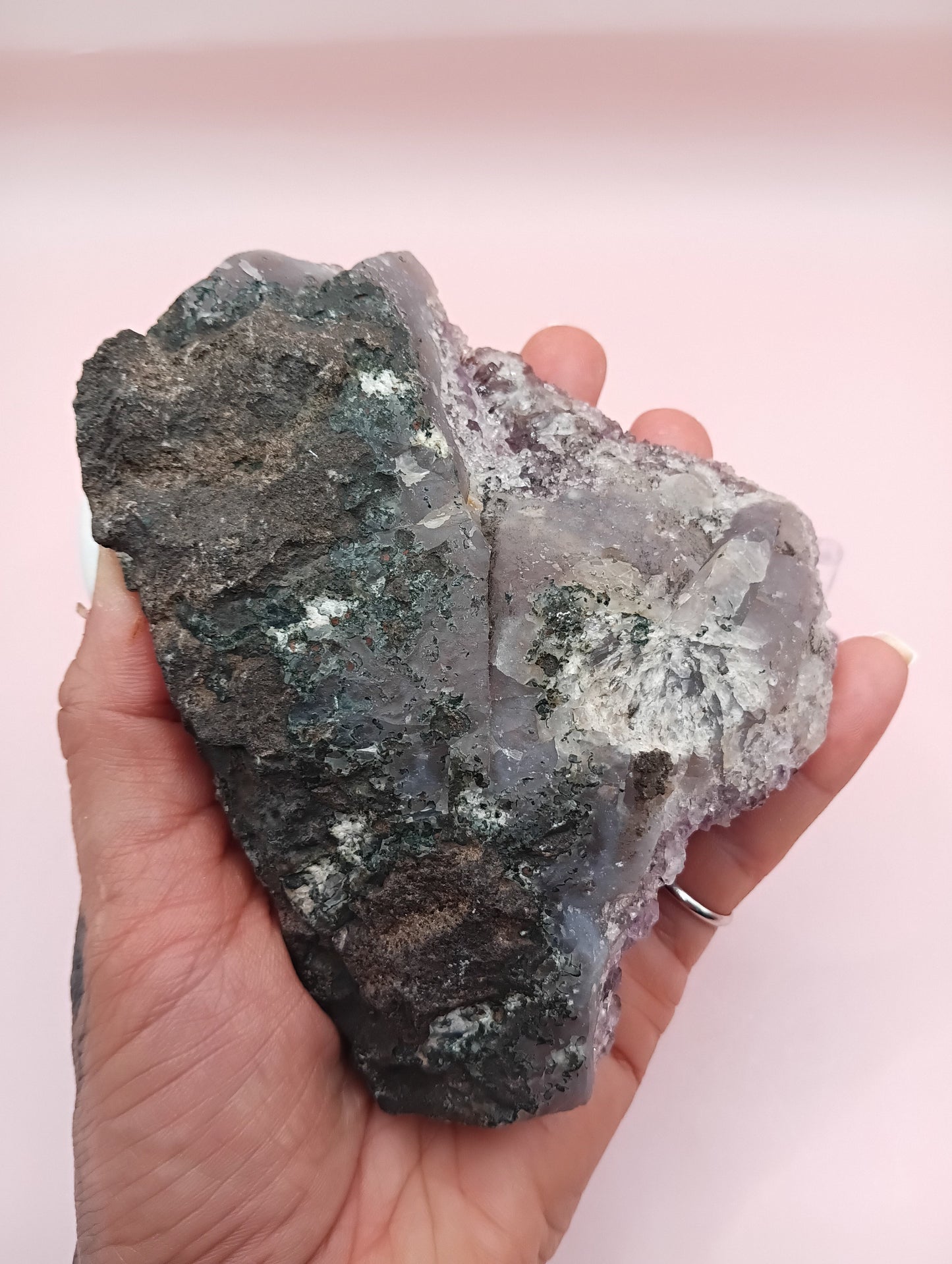 Natural Amethyst Cluster Crystal – Raw Purple Quartz Geode (4.7x3.5x1.8")