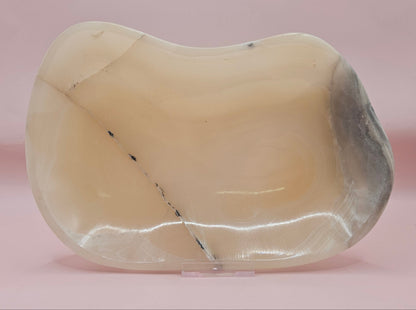 Polished Onyx Dish – Cream & Charcoal Stone Tray 7.5x4.5"