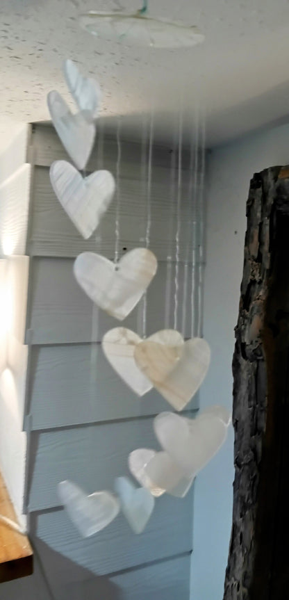 Hand-Carved Onyx Heart Wind Chime – 17” Hanging Mobile