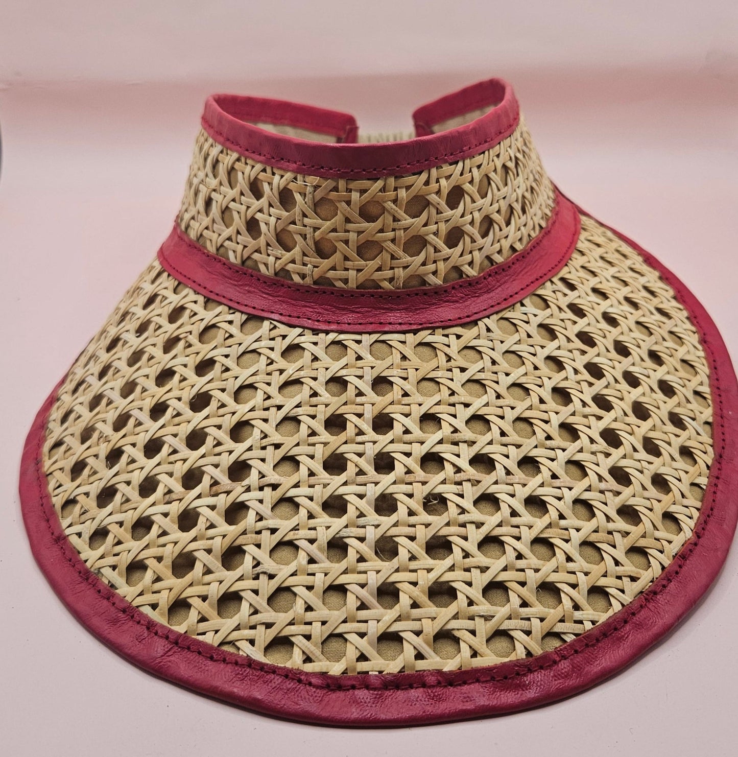 Woven Rattan Cane Visor with Leather Trim – Summer Sun Hat with Elastic Fit | 4 Color Options