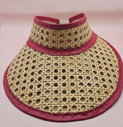 Woven Rattan Cane Visor with Leather Trim – Summer Sun Hat with Elastic Fit | 4 Color Options