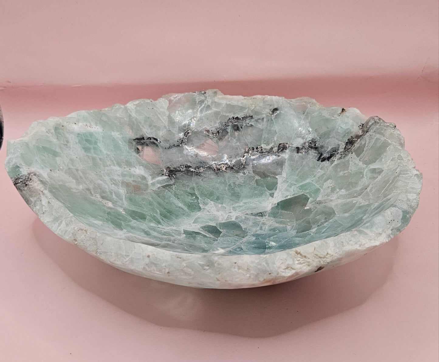 Carved Fluorite Bowl – Polished Gemstone Display Dish – 10.25"