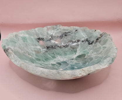 Carved Fluorite Bowl – Polished Gemstone Display Dish – 10.25"