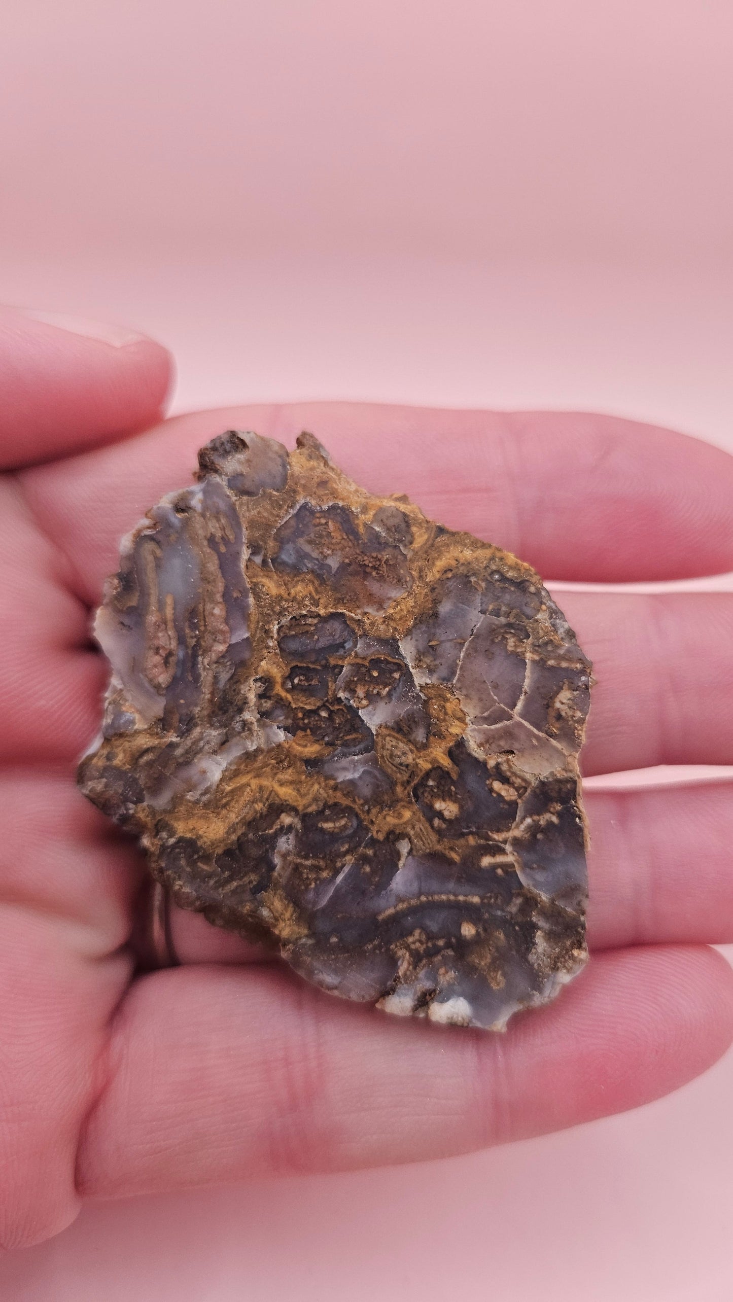 Moss Agate Slab – Rooted Ribbons in Smoky Lavender Stone-23 grams