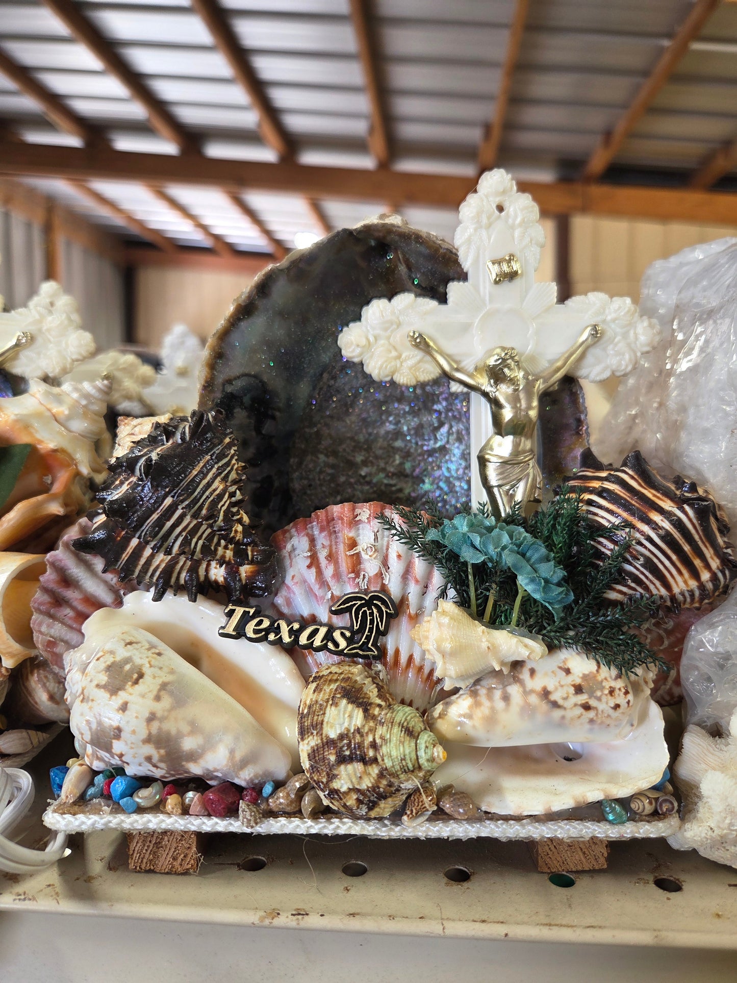 Abalone Shell & Crucifix Vintage Novelty/ Light