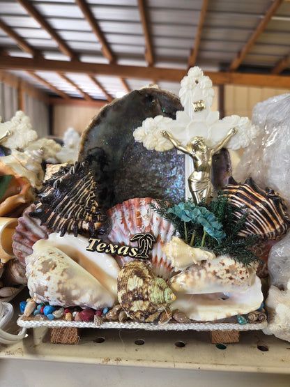 Abalone Shell & Crucifix Vintage Novelty/ Light