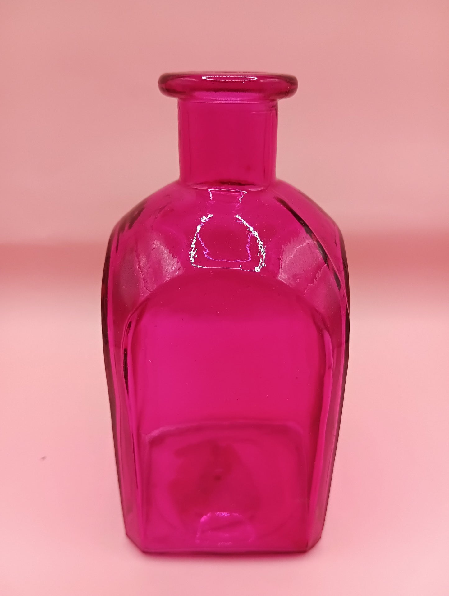 Vintage Square Glass Bottles  – Available in Clear, Green, Pink, Red, Blue, Teal – 5.5" Tall