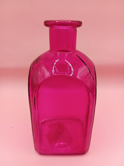 Vintage Square Glass Bottles  – Available in Clear, Green, Pink, Red, Blue, Teal – 5.5" Tall