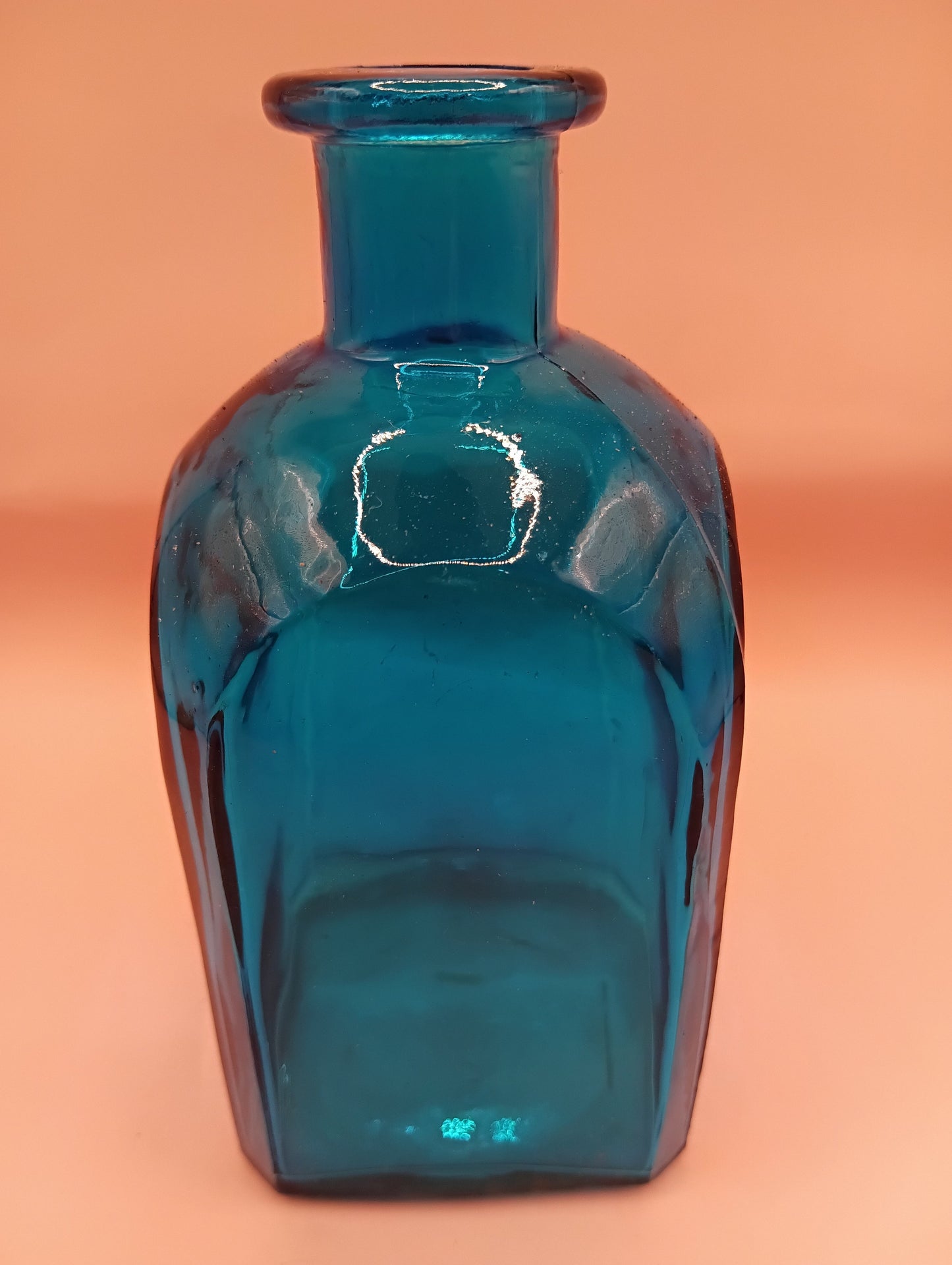 Vintage Square Glass Bottles  – Available in Clear, Green, Pink, Red, Blue, Teal – 5.5" Tall
