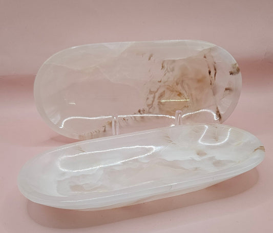 Polished Onyx Oval Dish – Natural Stone Accent Tray (Approx. 8.5x4")