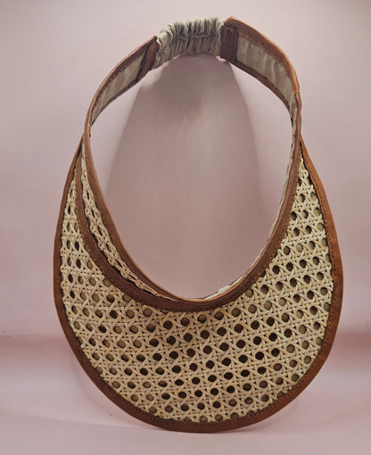 Woven Rattan Cane Visor with Leather Trim – Summer Sun Hat with Elastic Fit | 4 Color Options