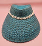 Cowrie Shell Woven Palm Leaf Visor – Handmade Straw Sun Hat with Elastic Band | Black, Blue, Green, or Yellow