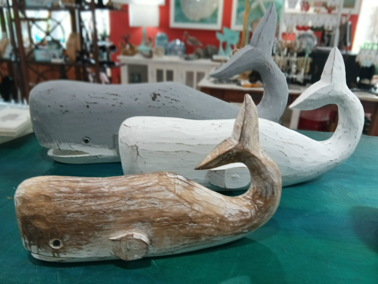 Wooden Whale with Small Fins & Open Mouth