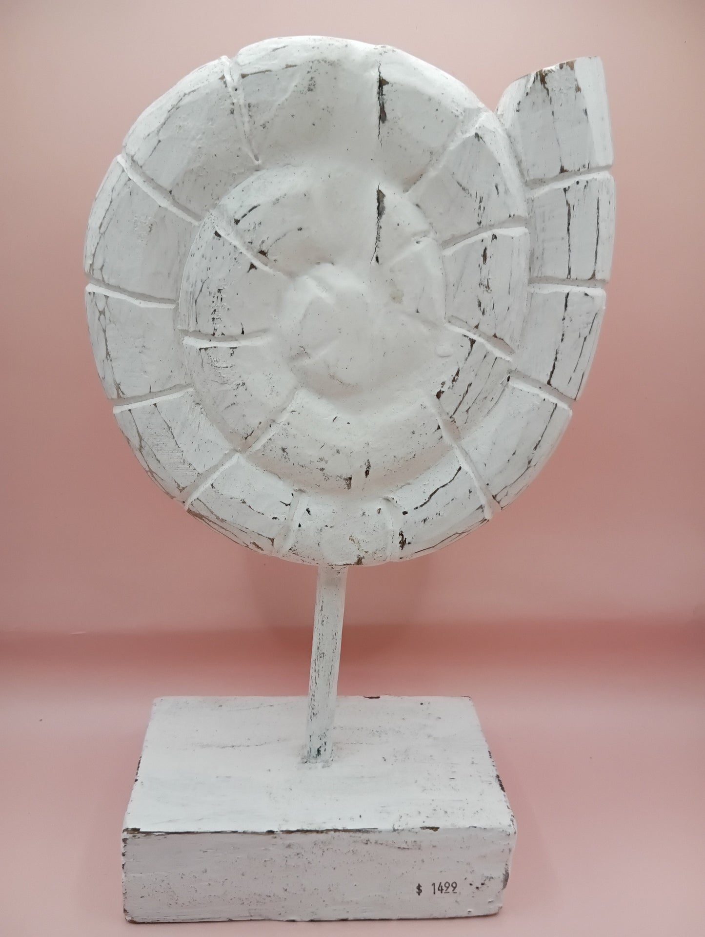 Wooden Ammonite Sculpture | Coastal Home Decor Fossils