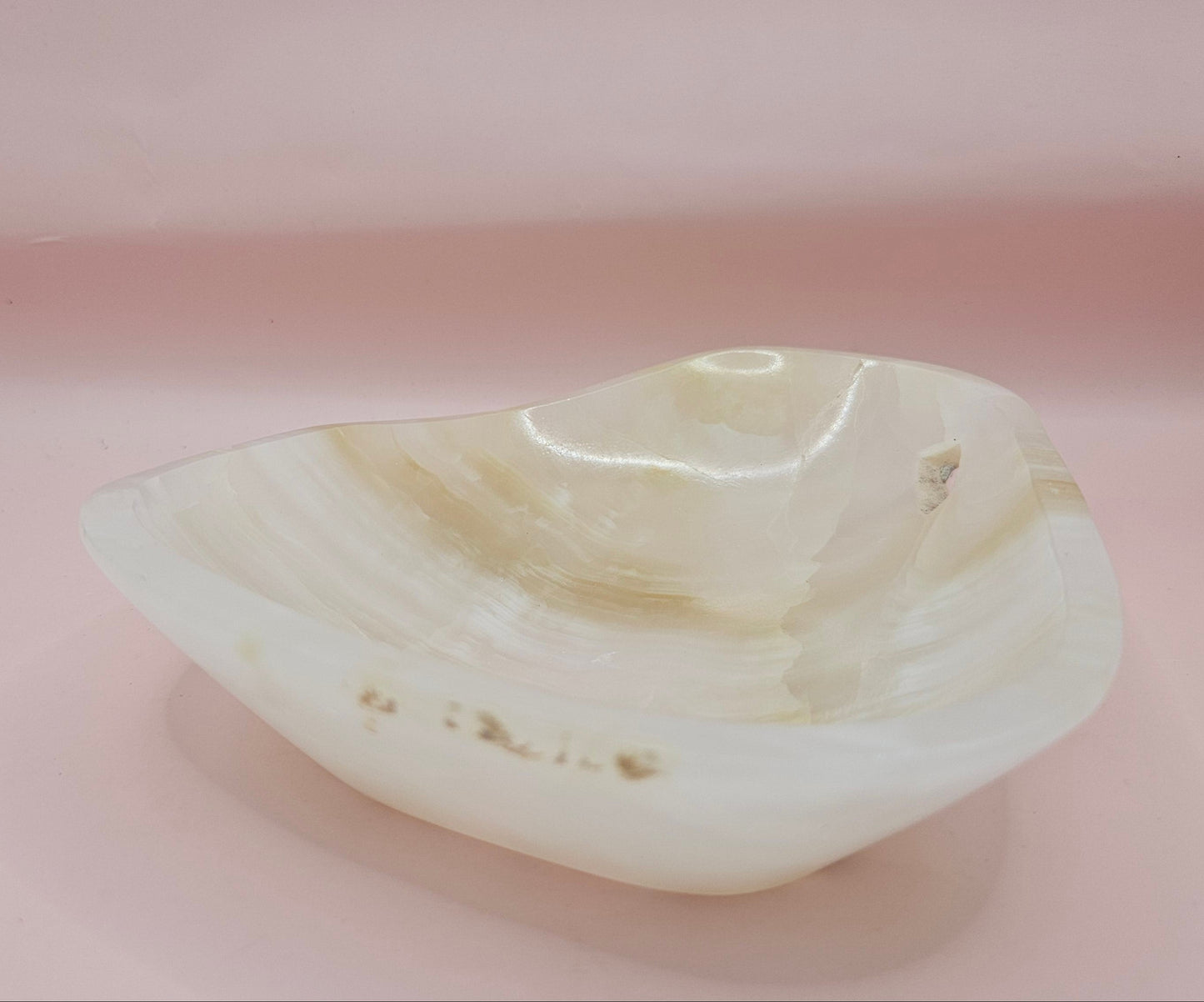 Polished Onyx Dish – Oval Cream Stone Tray 6.5x5.5"