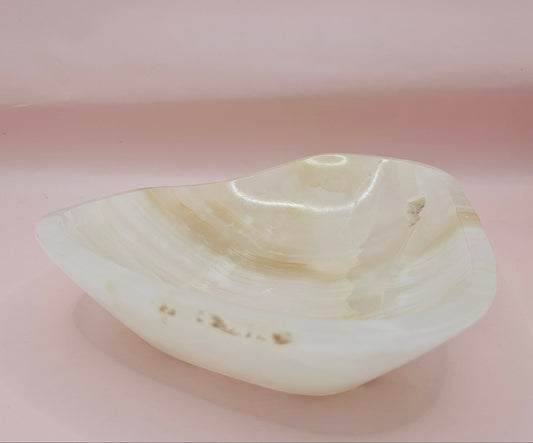 Polished Onyx Dish – Oval Cream Stone Tray 6.5x5.5"
