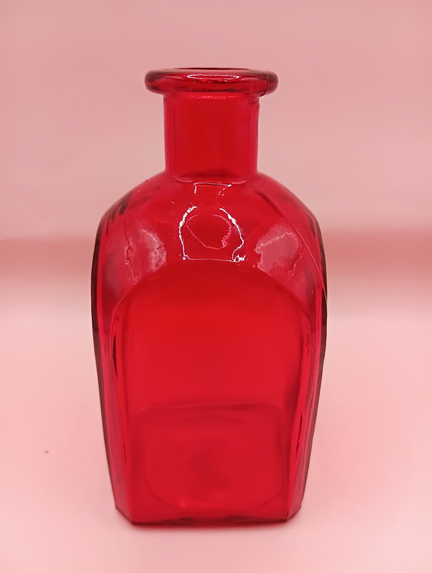 Vintage Square Glass Bottles  – Available in Clear, Green, Pink, Red, Blue, Teal – 5.5" Tall