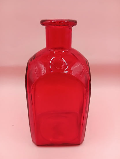 Vintage Square Glass Bottles  – Available in Clear, Green, Pink, Red, Blue, Teal – 5.5" Tall