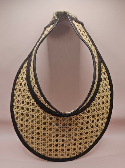 Woven Rattan Cane Visor with Leather Trim – Summer Sun Hat with Elastic Fit | 4 Color Options