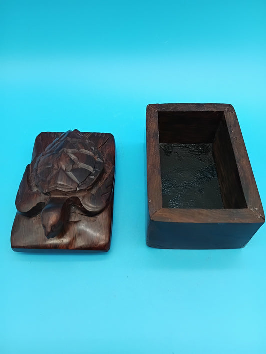 Hand Carved Ironwood Turtle Box – Coastal Decor Storage 5.25"