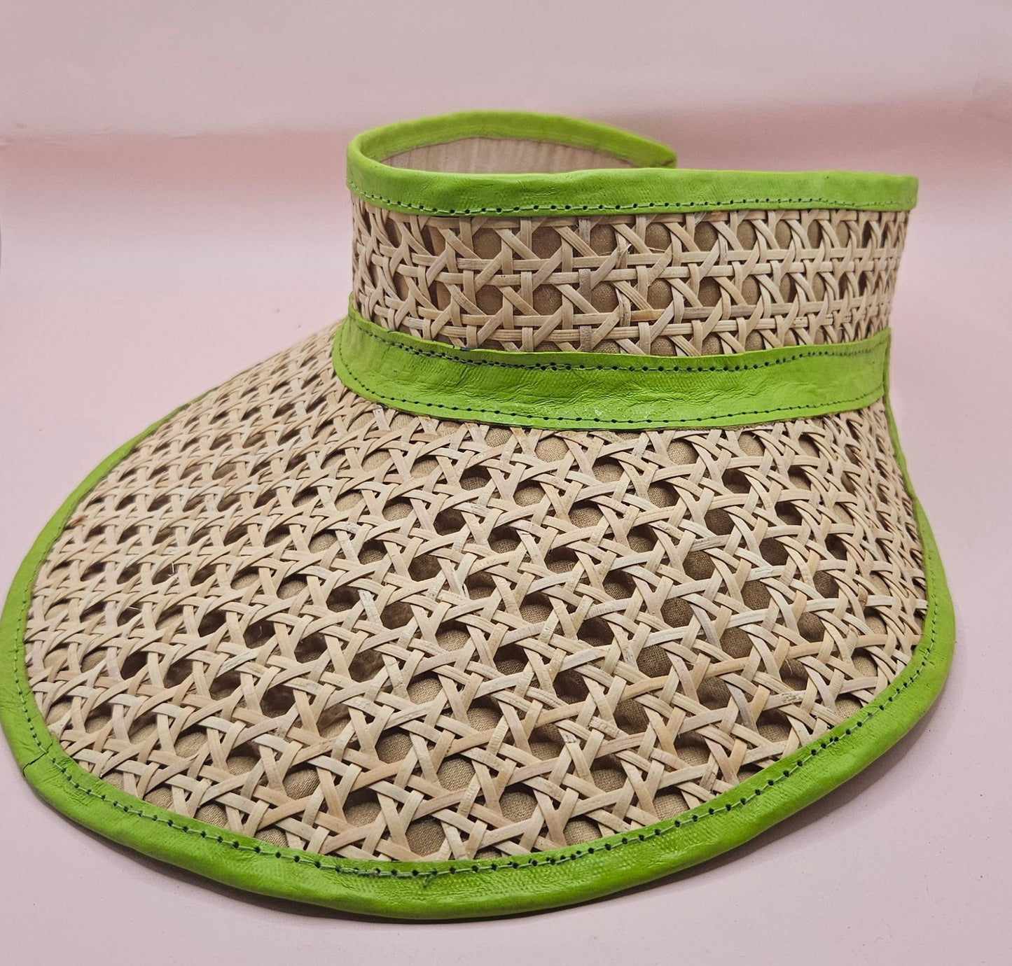 Woven Rattan Cane Visor with Leather Trim – Summer Sun Hat with Elastic Fit | 4 Color Options