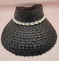 Cowrie Shell Woven Palm Leaf Visor – Handmade Straw Sun Hat with Elastic Band | Black, Blue, Green, or Yellow