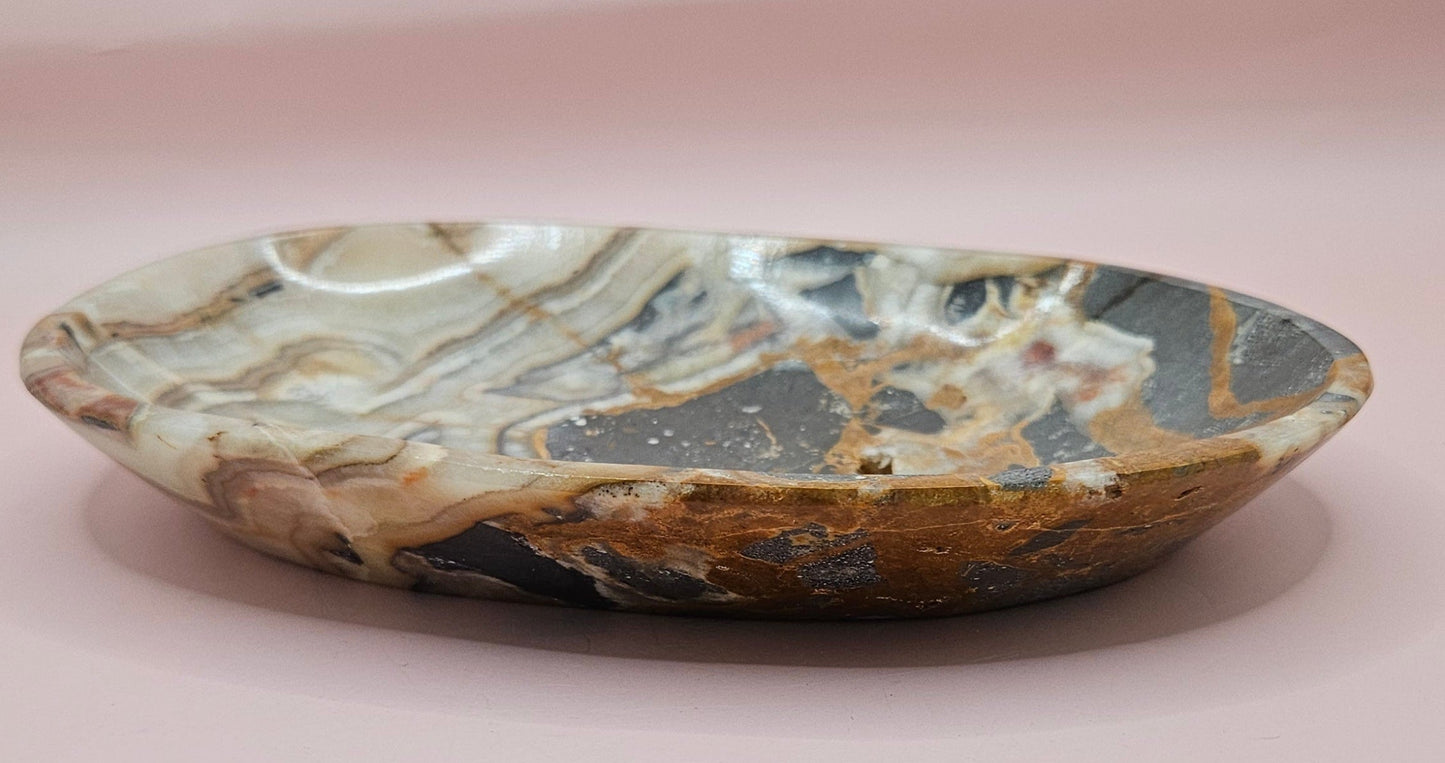 Polished Onyx Dish – Abstract Natural Stone Tray 7.5x5"