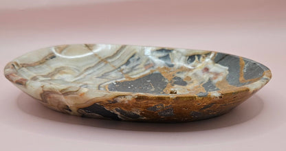 Polished Onyx Dish – Abstract Natural Stone Tray 7.5x5"
