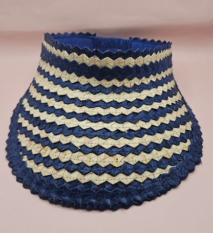 Striped Woven Palm Leaf Visor – Straw Sun Hat | Blue, Green, or Natural | Elastic Back