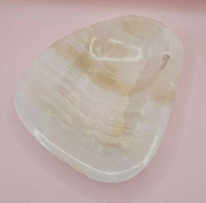 Polished Onyx Dish – Oval Cream Stone Tray 6.5x5.5"