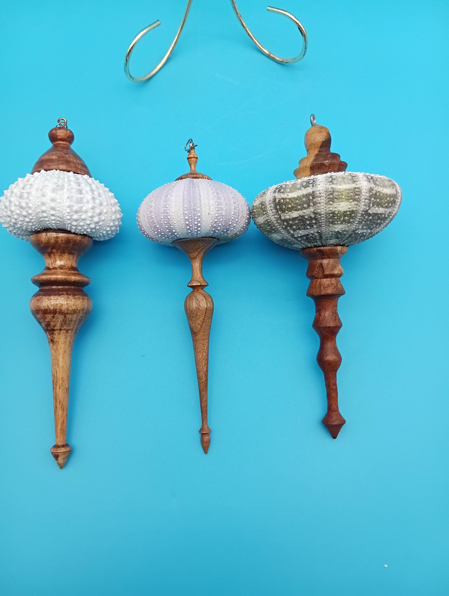Real Sea Urchin Ornament with Hand-Turned Wood Finial – 3 Variants